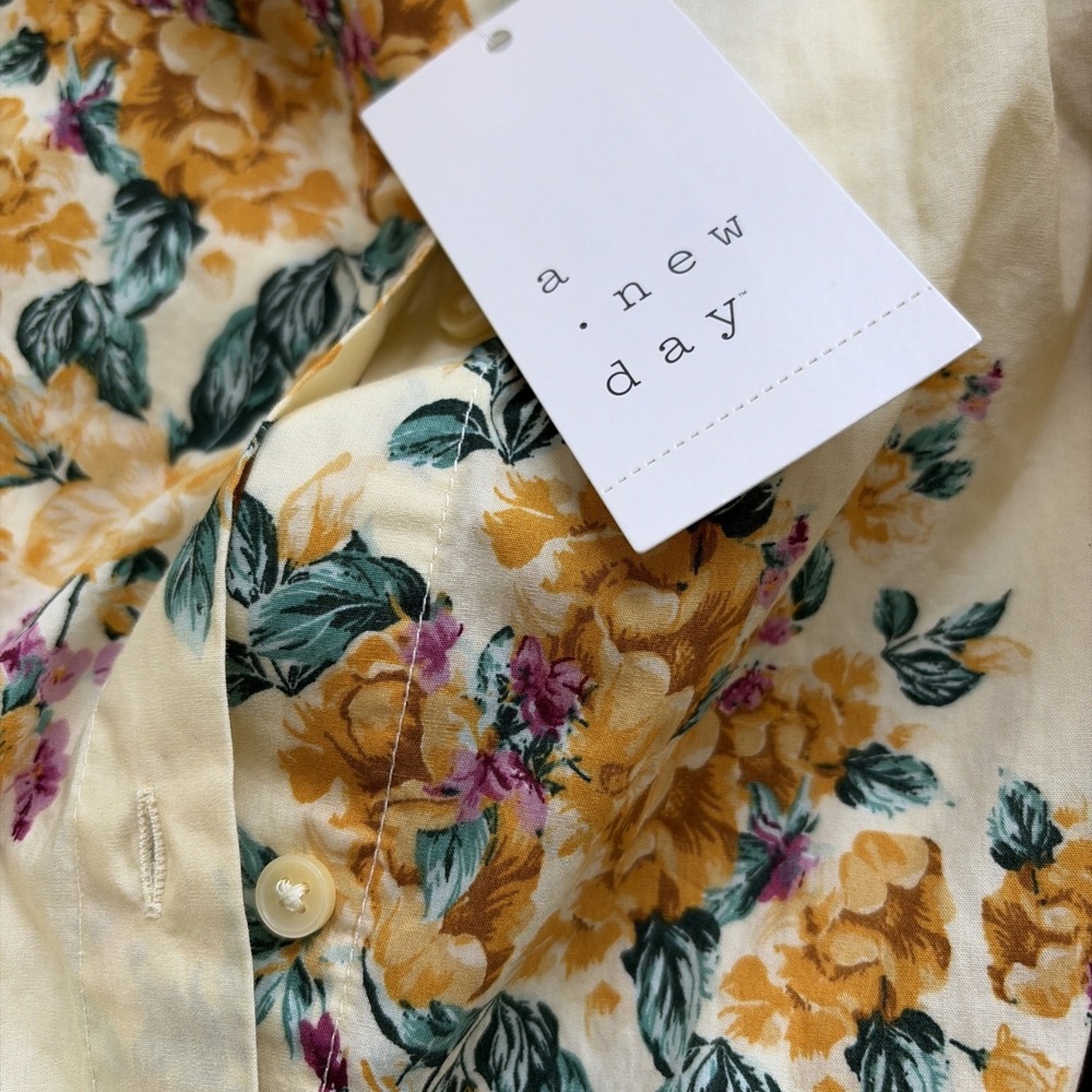 Women Puff Sleeve Mini Shirtdress - A New Day - Yellow Floral - Picture 4 of 6